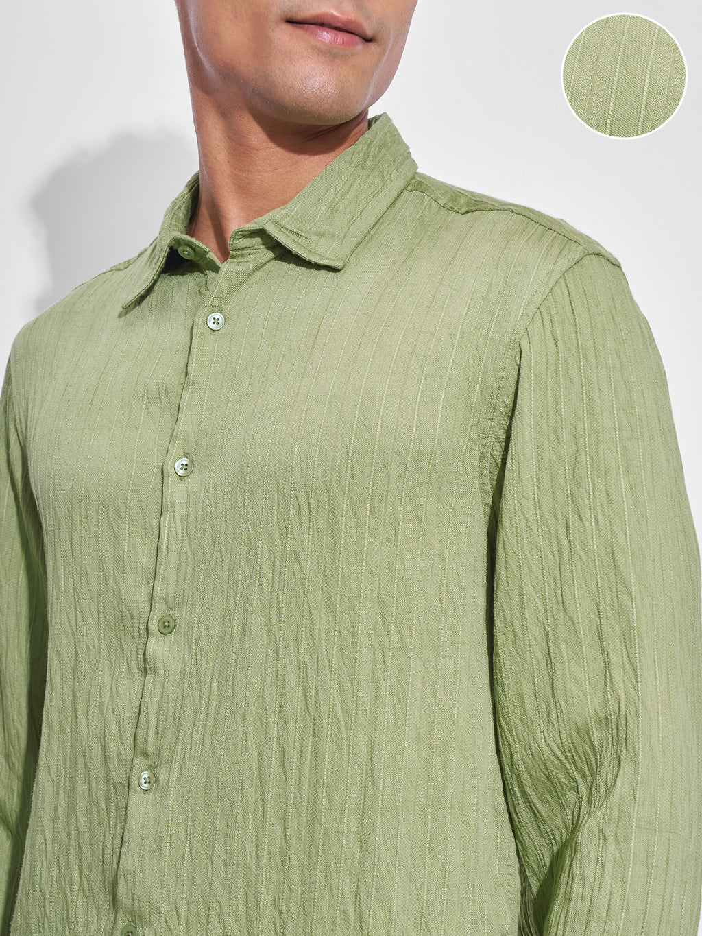 Highlander Men Green Crushed Relaxed Fit Casual Shirt - Green - Image 5