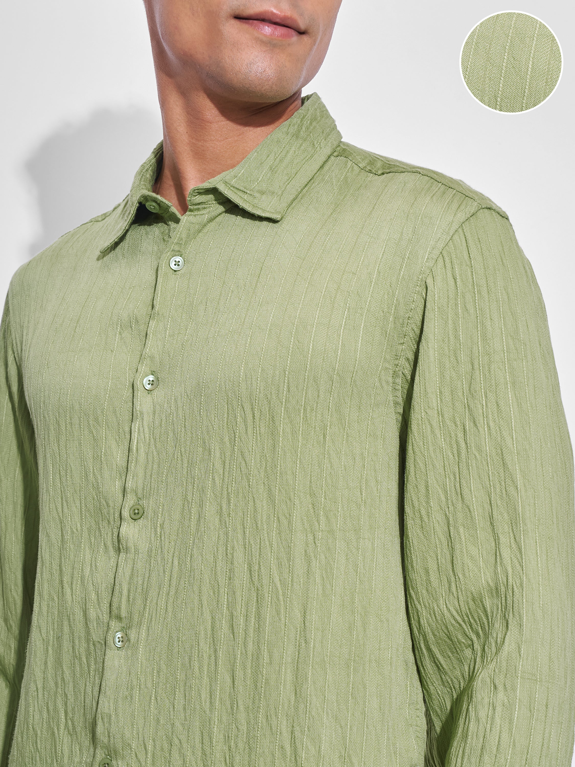 Highlander Men Green Crushed Relaxed Fit Casual Shirt - Green - Image 5