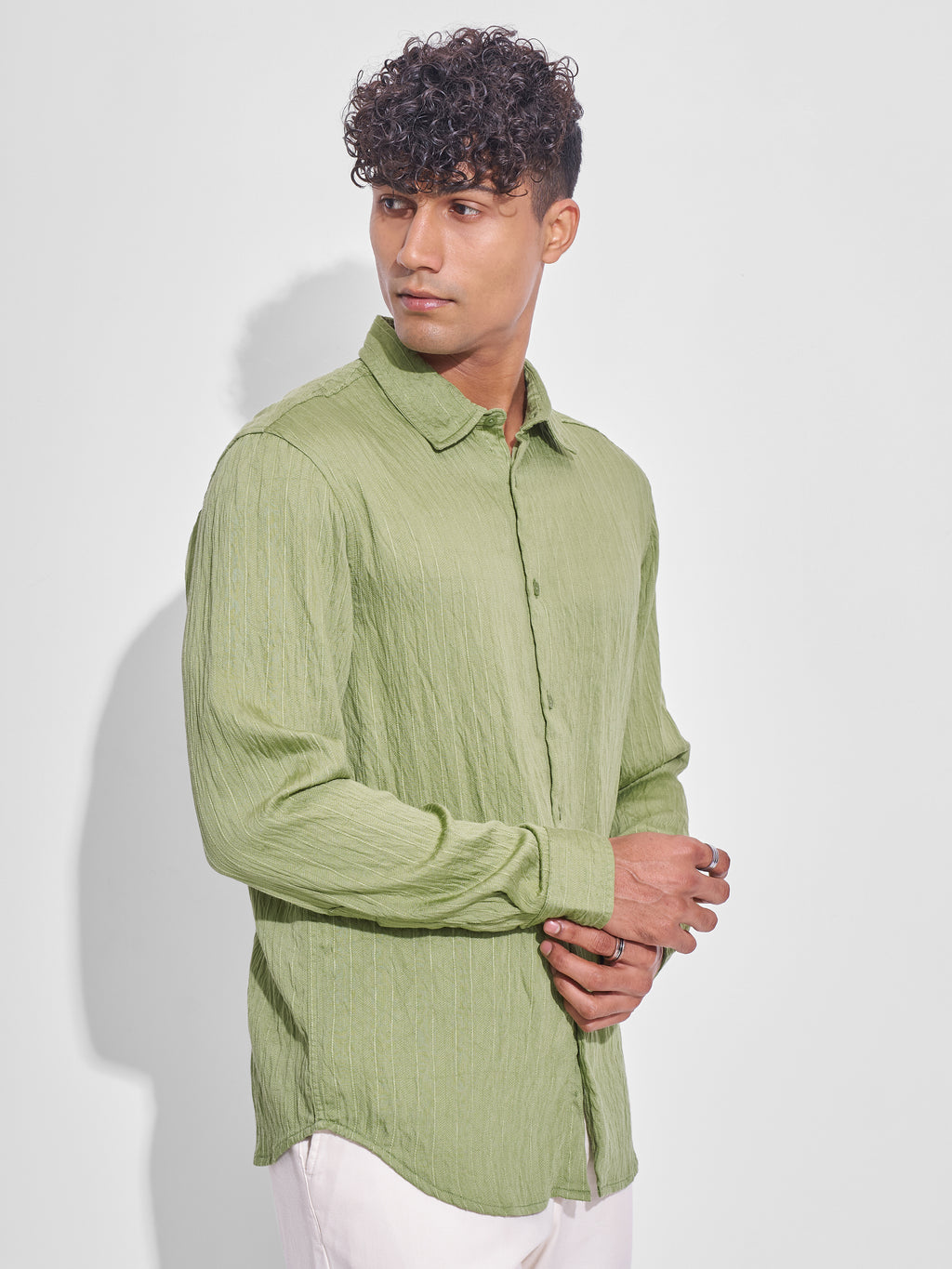 Highlander Men Green Crushed Relaxed Fit Casual Shirt - Green - Image 6