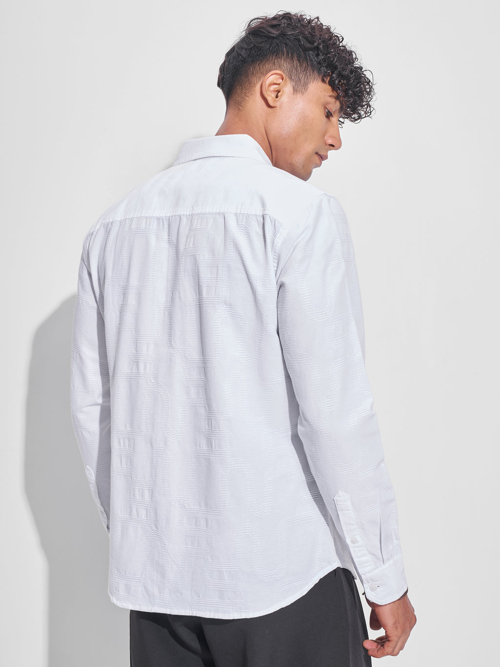 Highlander Men White Self Design Slim Fit Casual Shirt - White - Image 3
