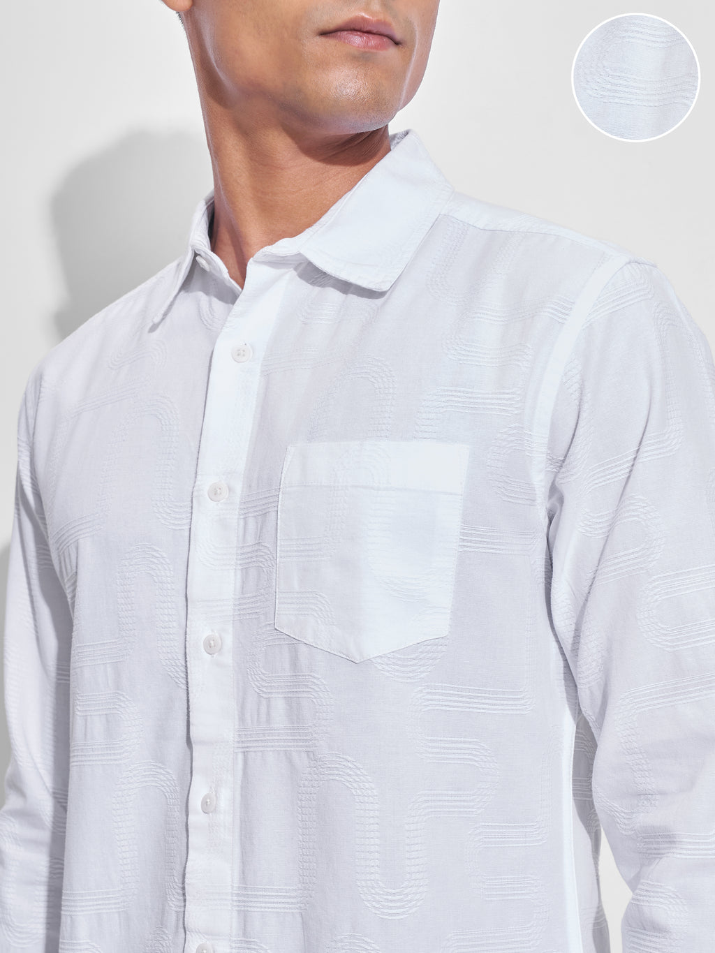 Highlander Men White Self Design Slim Fit Casual Shirt - White - Image 5