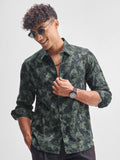 Highlander Men Olive Printed Slim Fit Casual Shirt - Olive - Image 1
