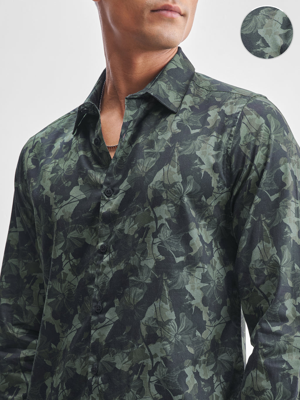 Highlander Men Olive Printed Slim Fit Casual Shirt - Olive - Image 5