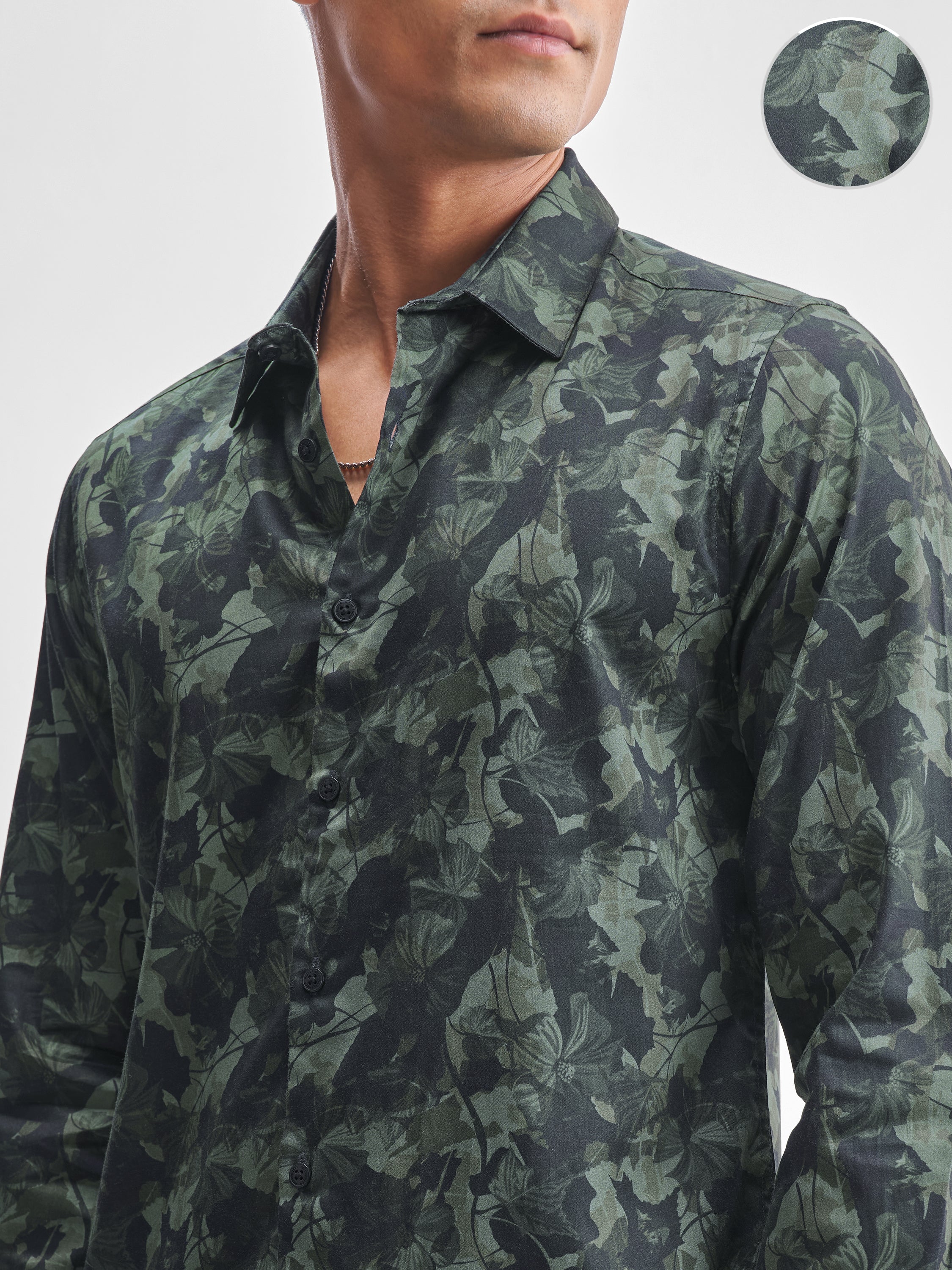 Highlander Men Olive Printed Slim Fit Casual Shirt - Olive - Image 5