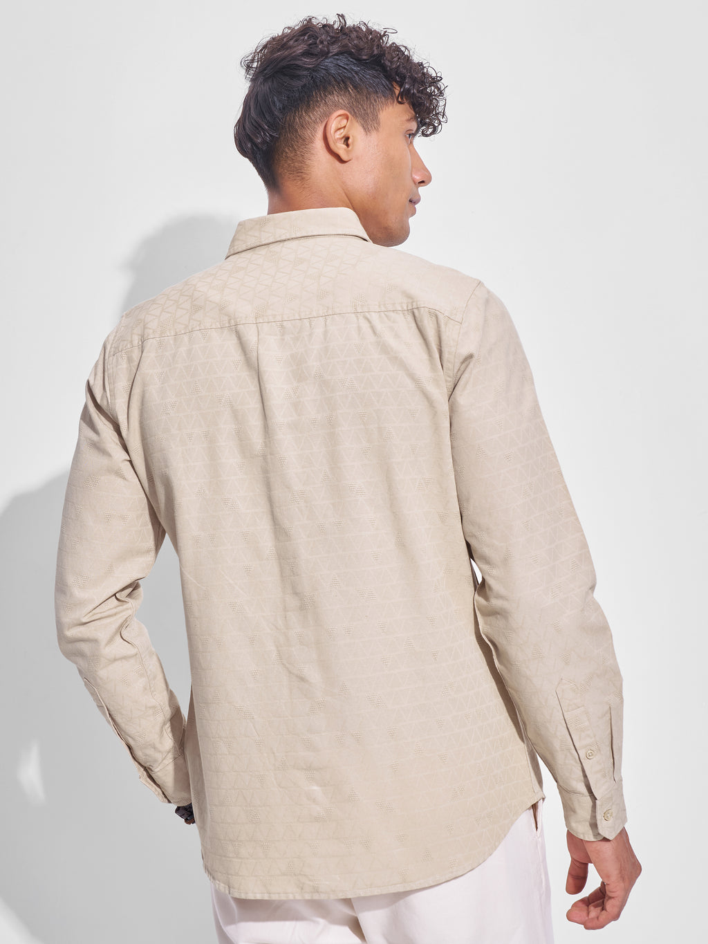 Highlander Men Beige Self Design Slim Fit Casual Shirt - Beige - Image 3