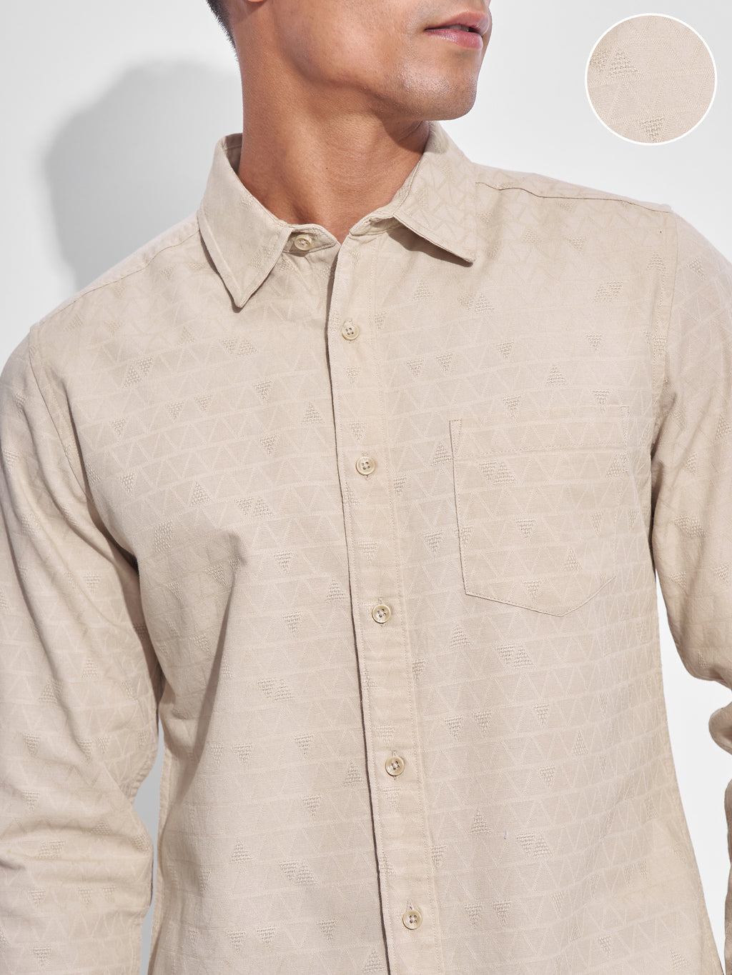 Highlander Men Beige Self Design Slim Fit Casual Shirt - Beige - Image 5