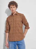 Highlander Men Rust Self Design Slim Fit Casual Shirt - Rust - Image 1