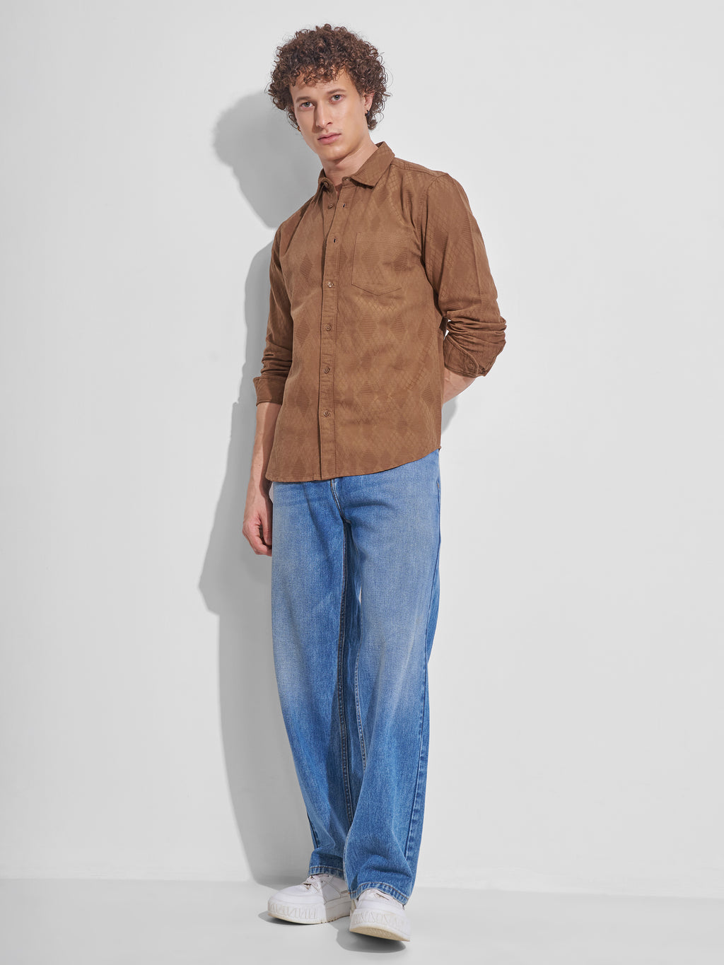 Highlander Men Rust Self Design Slim Fit Casual Shirt - Rust - Image 2