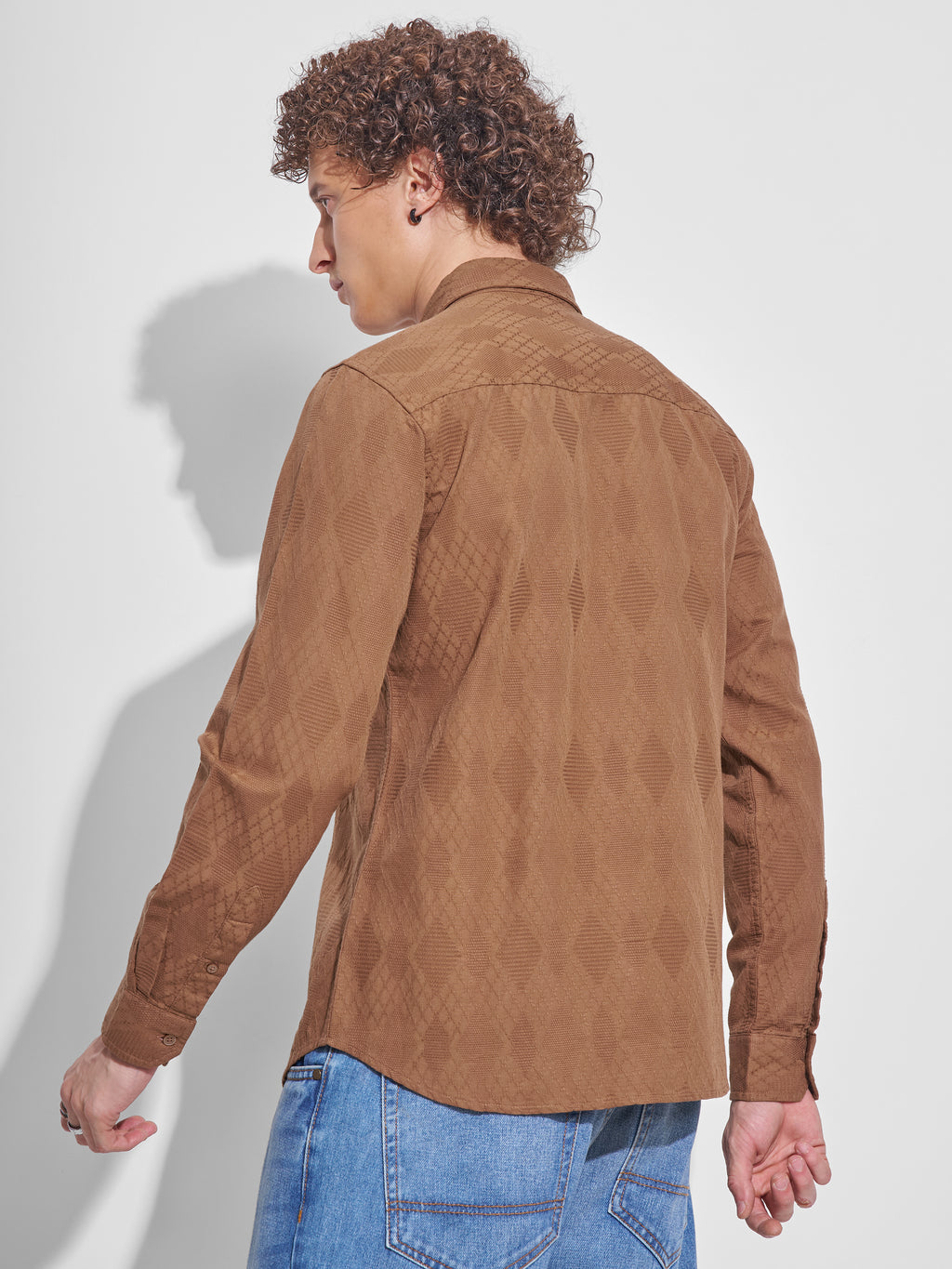 Highlander Men Rust Self Design Slim Fit Casual Shirt - Rust - Image 3