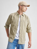Highlander Men Beige Self Design Slim Fit Casual Shirt - Beige - Image 1