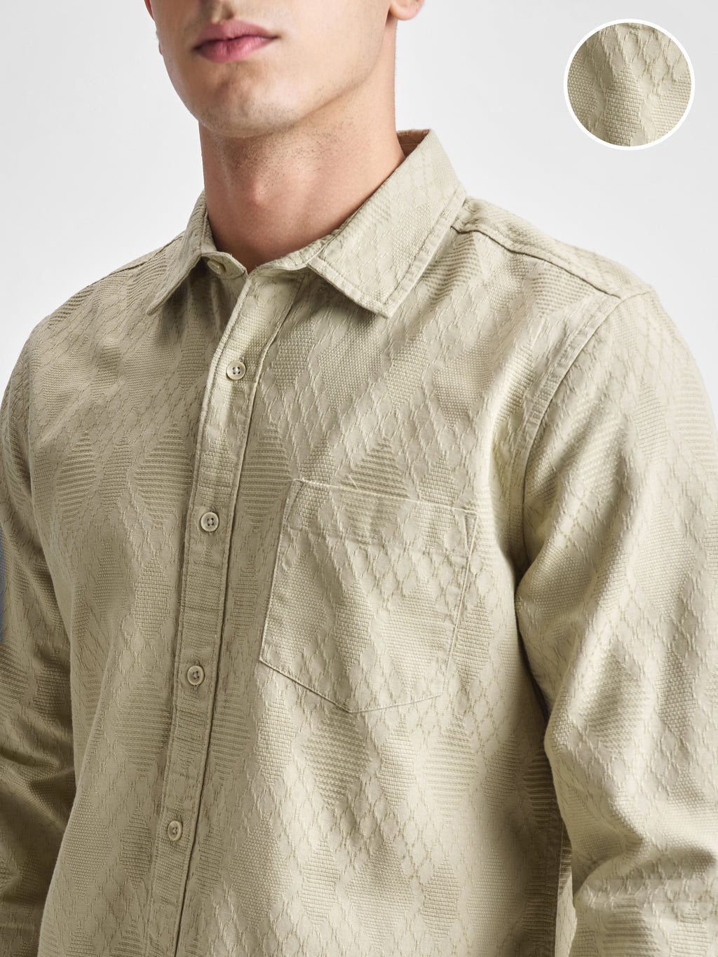 Highlander Men Beige Self Design Slim Fit Casual Shirt - Beige - Image 5