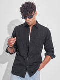 Highlander Men Black Self Design Slim Fit Casual Shirt - Black - Image 1