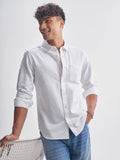 Highlander Men White Self Design Slim Fit Casual Shirt - White - Image 1