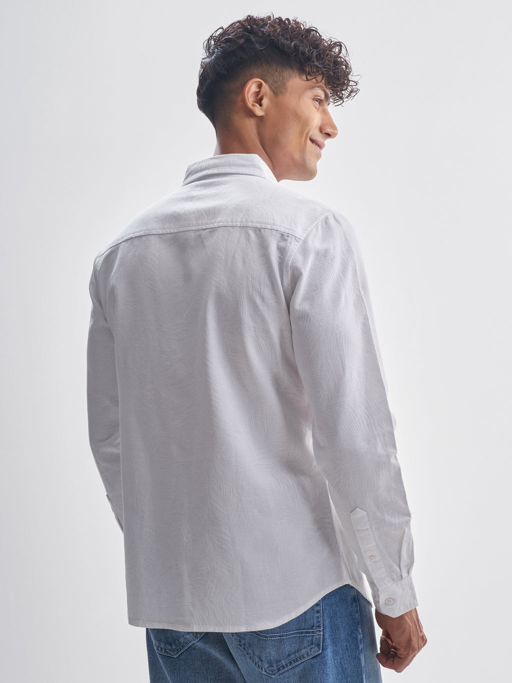 Highlander Men White Self Design Slim Fit Casual Shirt - White - Image 3