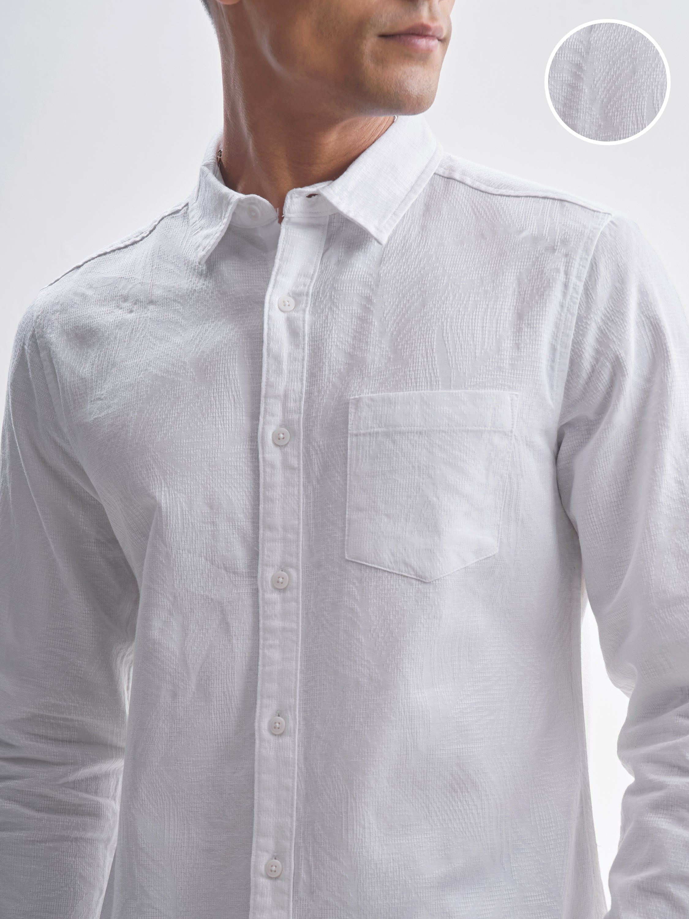 Highlander Men White Self Design Slim Fit Casual Shirt - White - Image 5