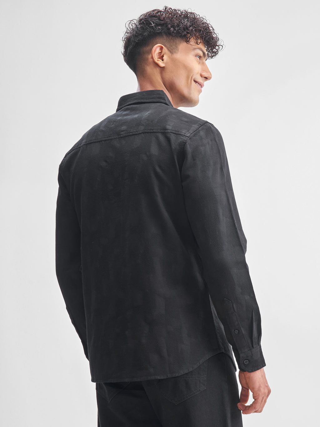 Highlander Men Black Self Design Slim Fit Casual Shirt - Black - Image 3
