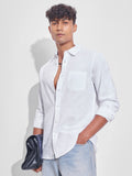 Highlander Men White Self Design Slim Fit Casual Shirt - White - Image 1