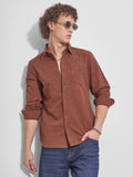 Highlander Men Brown Self Design Slim Fit Casual Shirt - Brown - Image 1