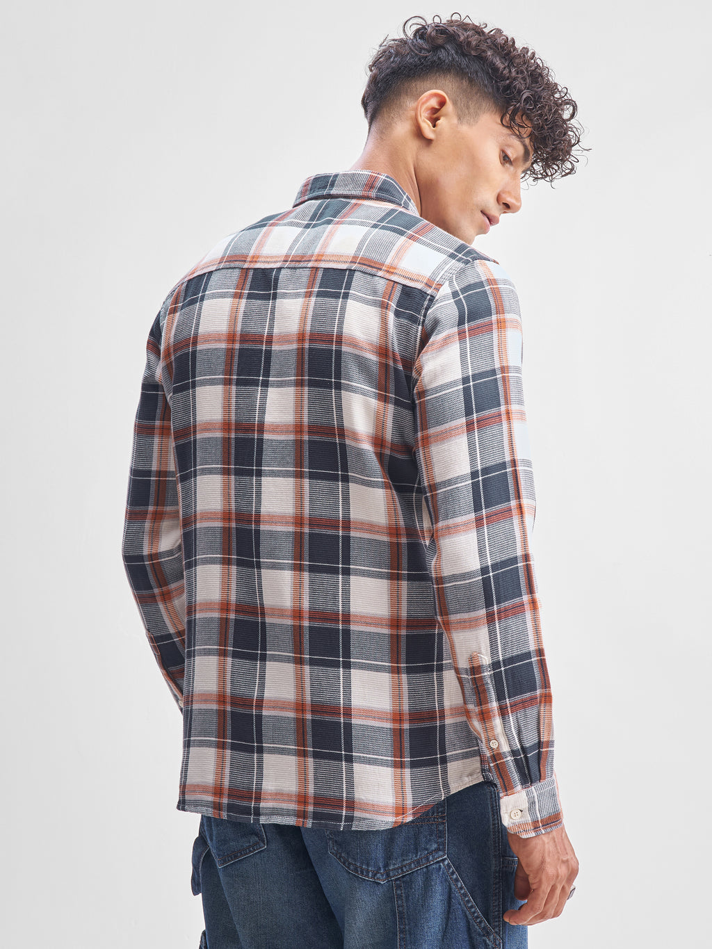 Highlander Men Blue Checked Slim Fit Casual Shirt - Blue - Image 3