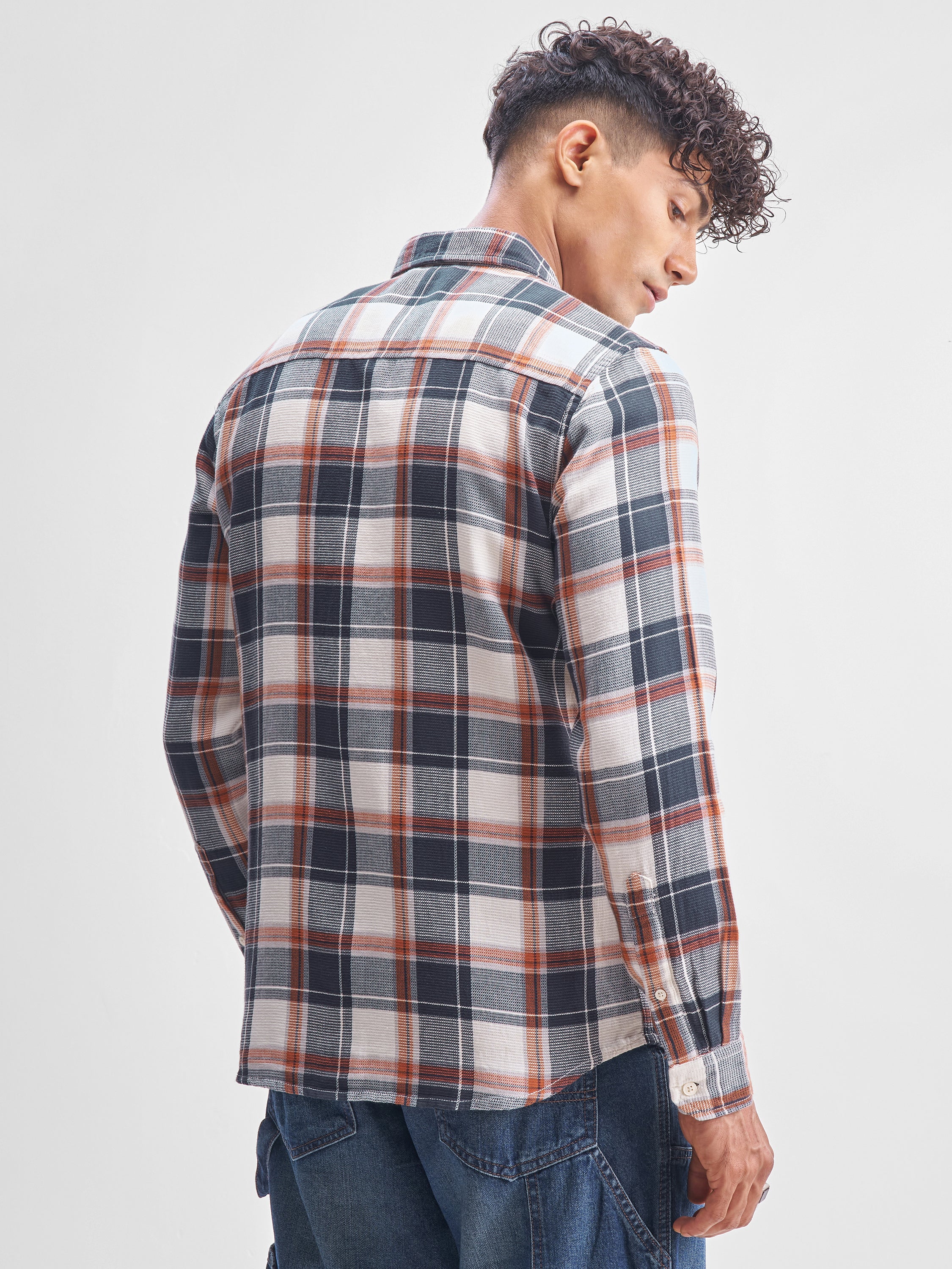Highlander Men Blue Checked Slim Fit Casual Shirt - Blue - Image 3