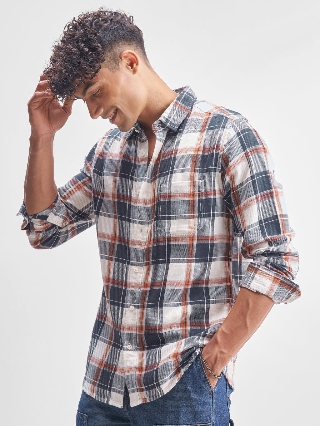 Highlander Men Blue Checked Slim Fit Casual Shirt - Blue - Image 4