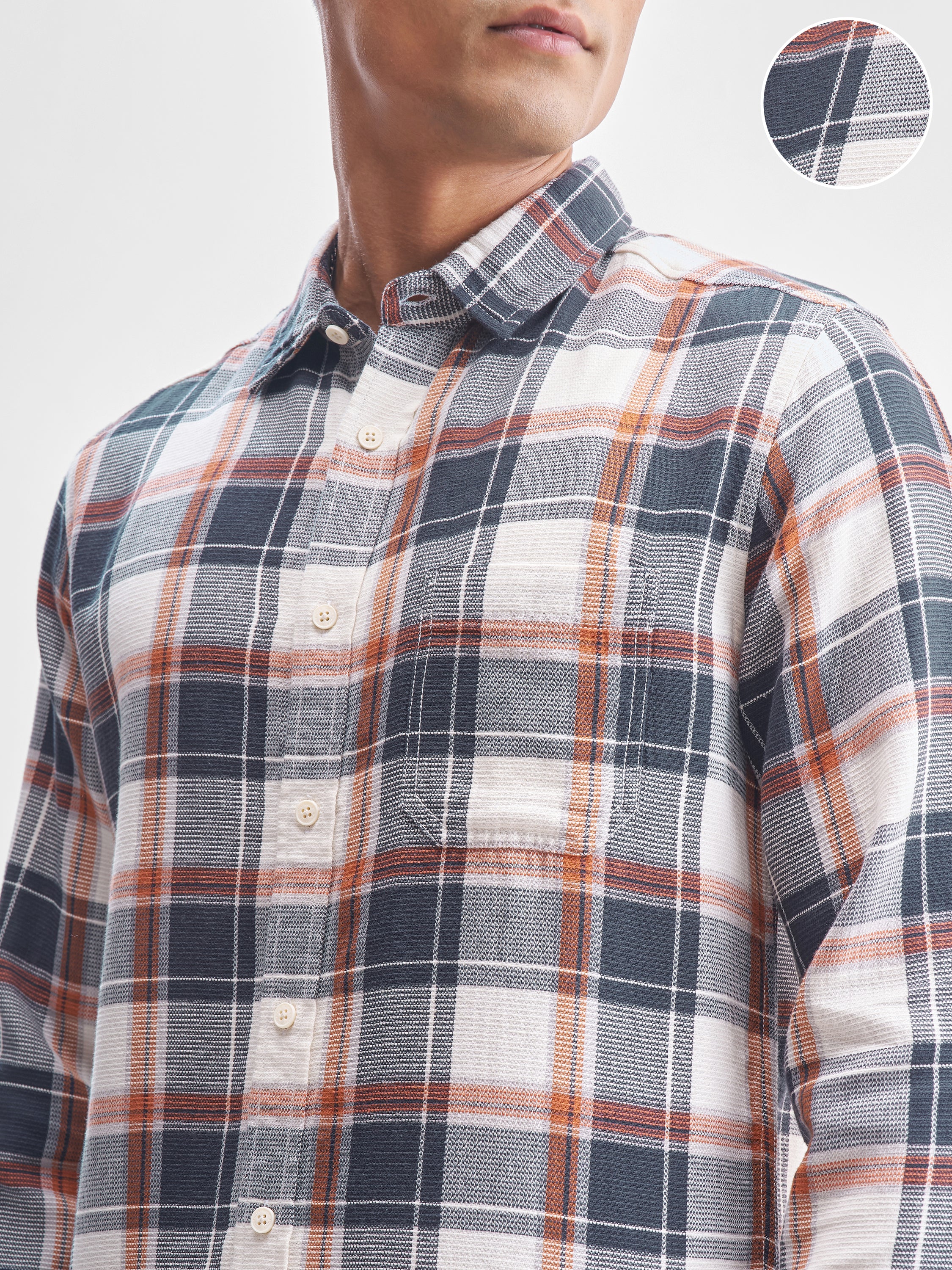 Highlander Men Blue Checked Slim Fit Casual Shirt - Blue - Image 5