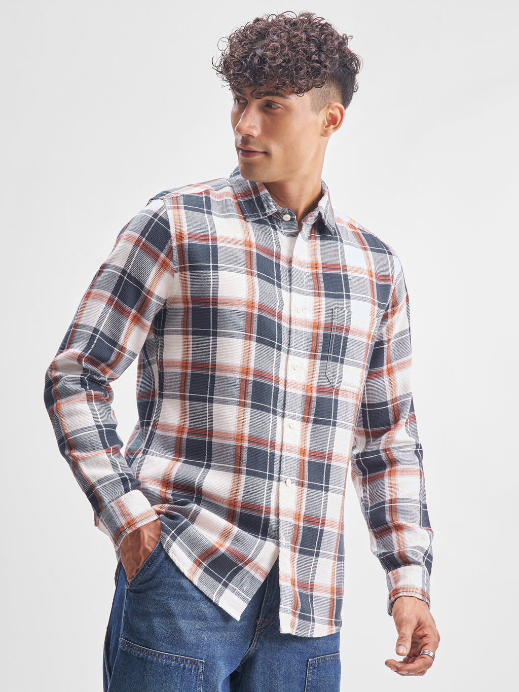 Highlander Men Blue Checked Slim Fit Casual Shirt - Blue - Image 6