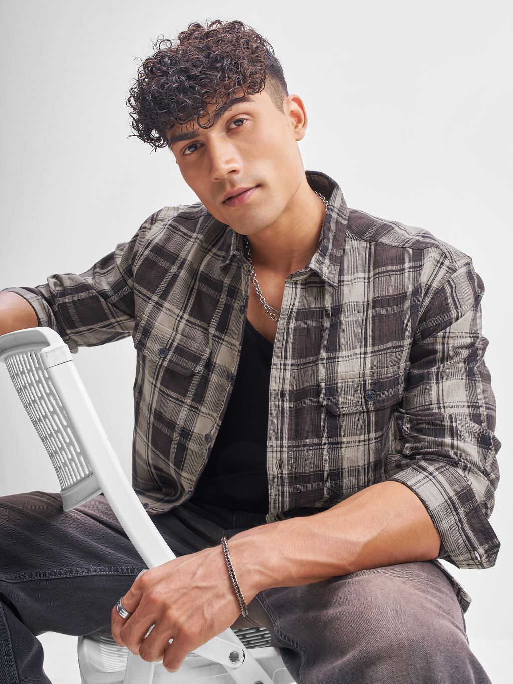 Highlander Men Brown Checked Relaxed Fit Casual Shirt - Brown - Image 1