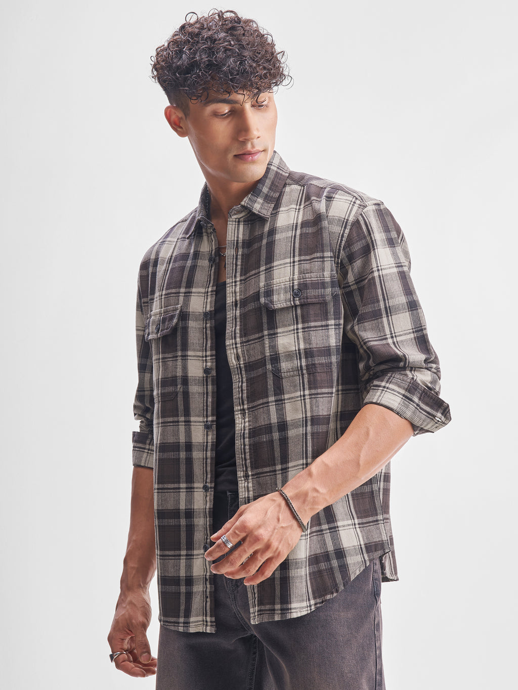 Highlander Men Brown Checked Relaxed Fit Casual Shirt - Brown - Image 4