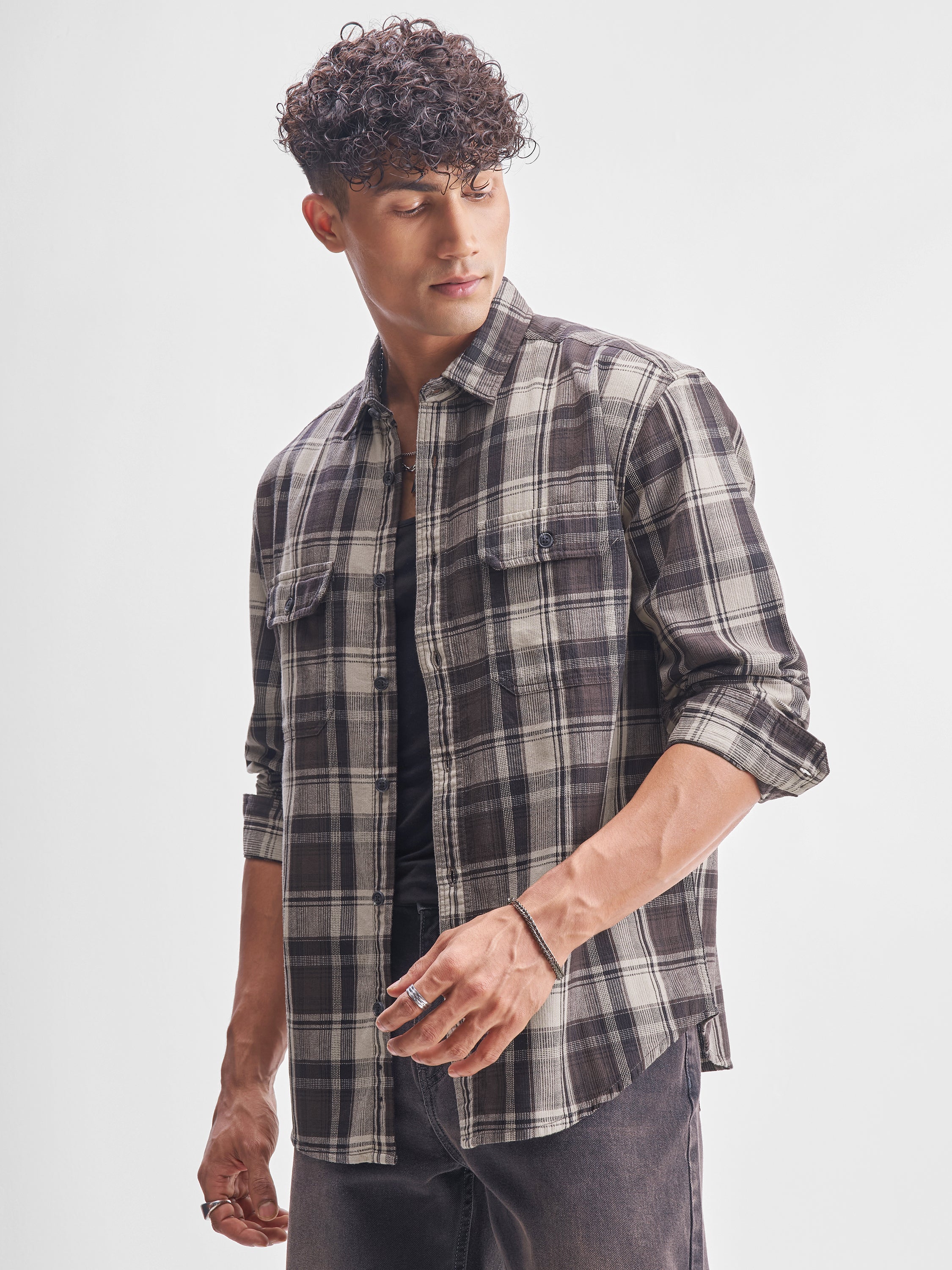 Highlander Men Brown Checked Relaxed Fit Casual Shirt - Brown - Image 4