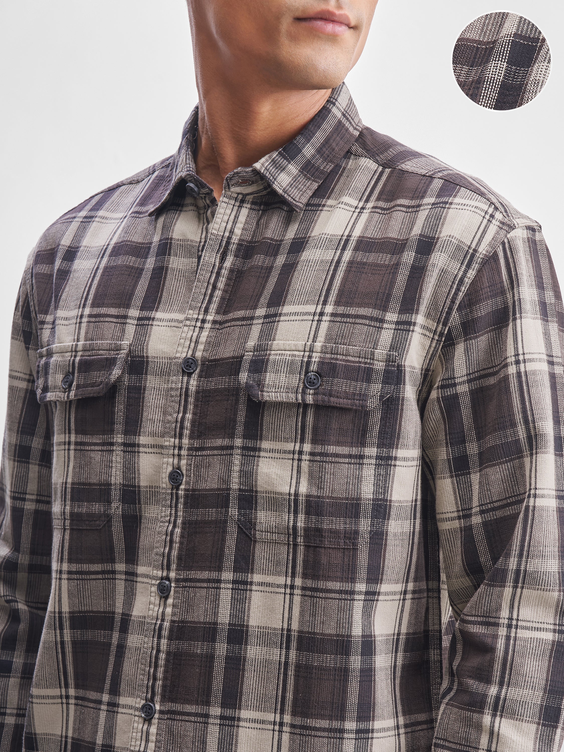 Highlander Men Brown Checked Relaxed Fit Casual Shirt - Brown - Image 5