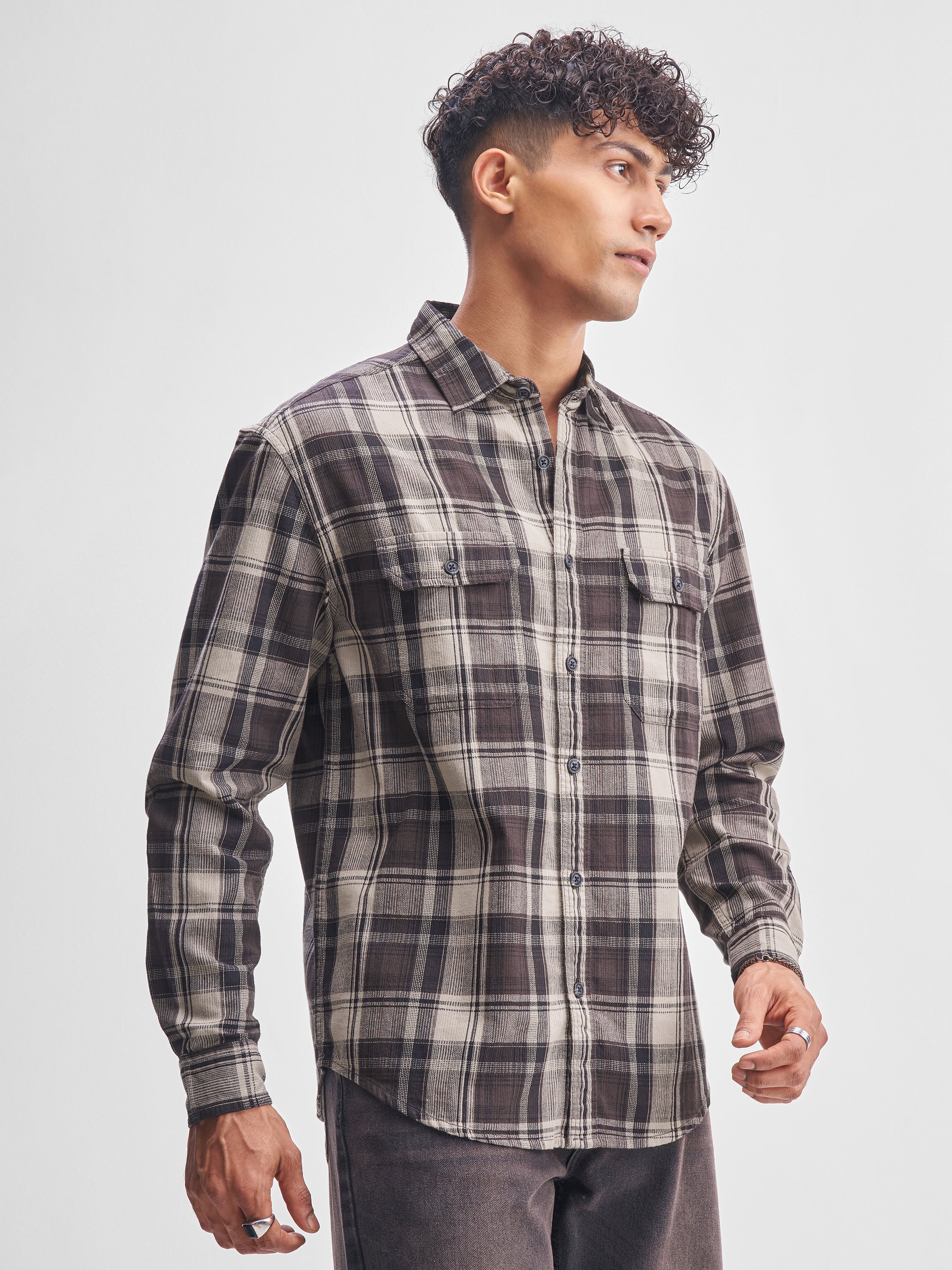 Highlander Men Brown Checked Relaxed Fit Casual Shirt - Brown - Image 6