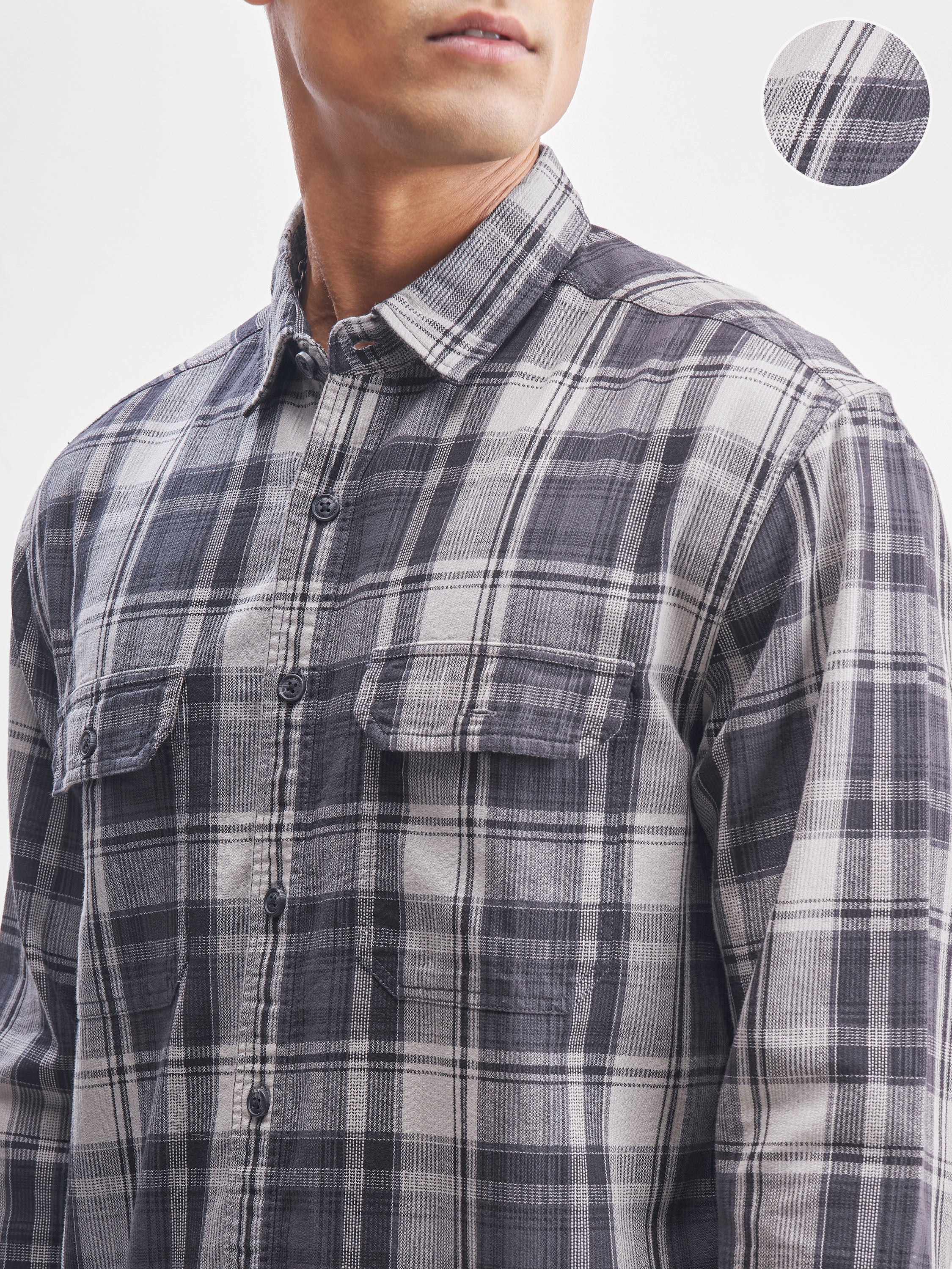 Highlander Men Charcoal Checked Relaxed Fit Casual Shirt - Charcoal - Image 5