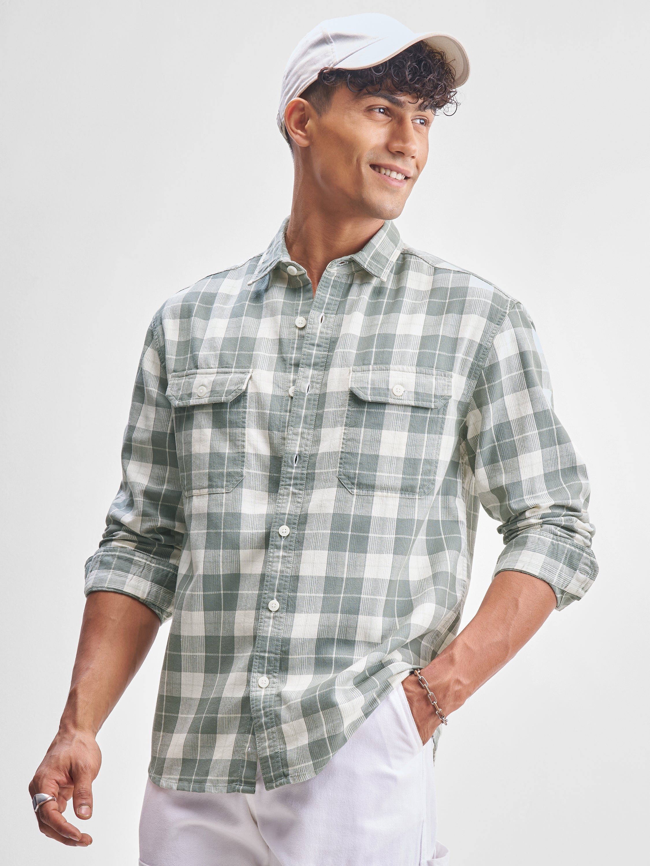 Highlander Men Green Checked Relaxed Fit Casual Shirt - Green - Image 1