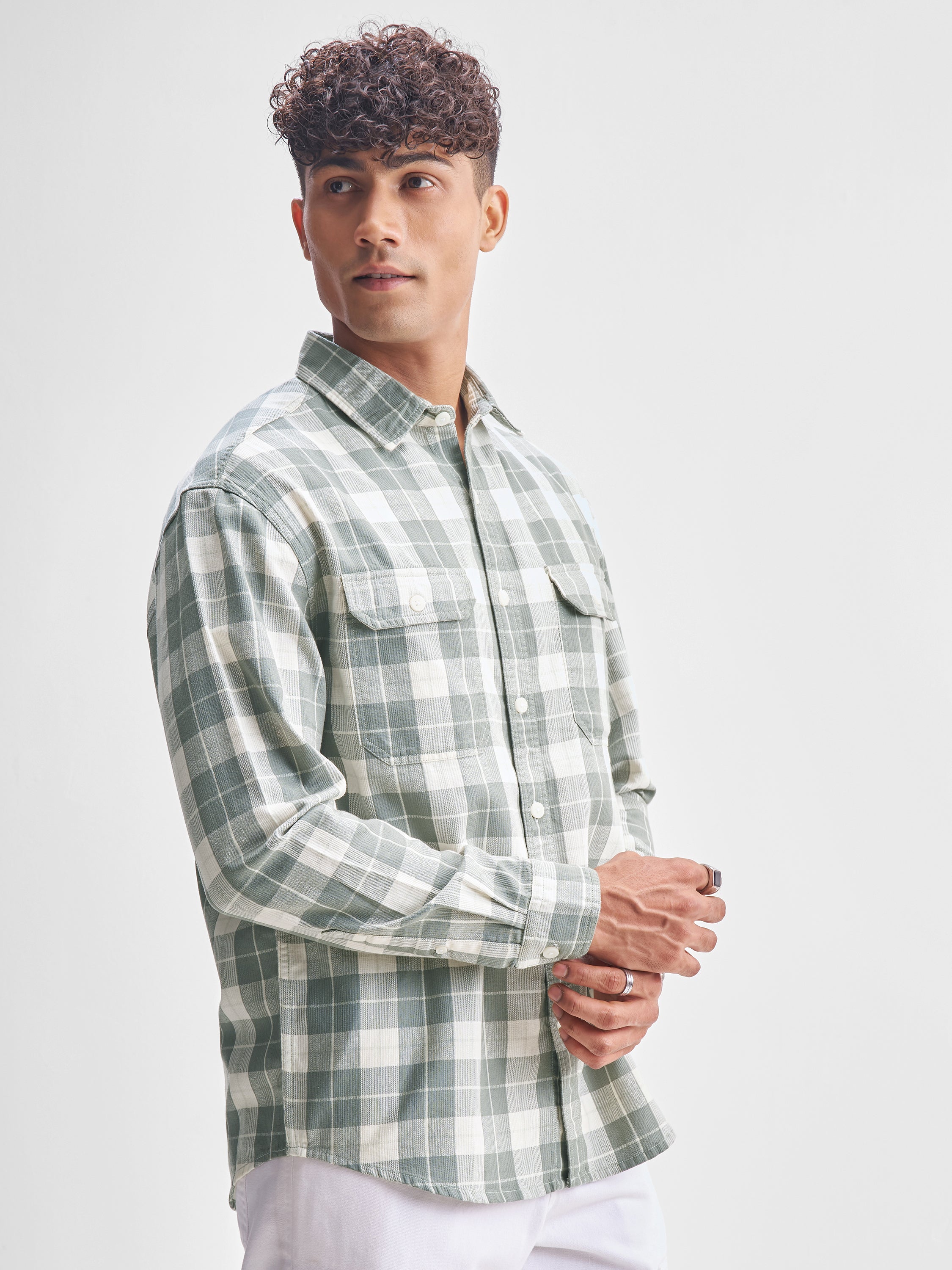 Highlander Men Green Checked Relaxed Fit Casual Shirt - Green - Image 6