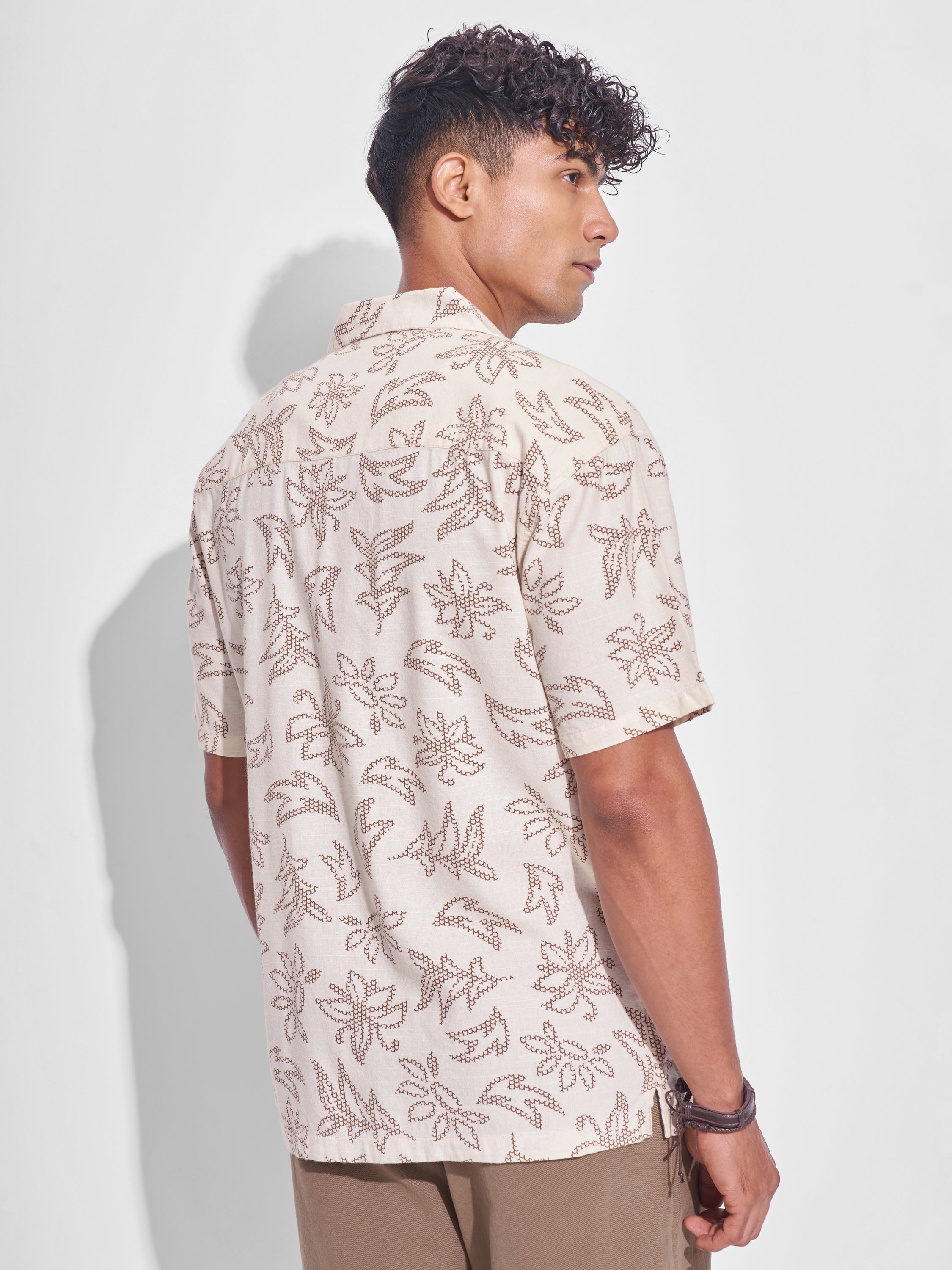 Highlander Men Cream Printed Relaxed Fit Casual Shirt - Cream - Image 3