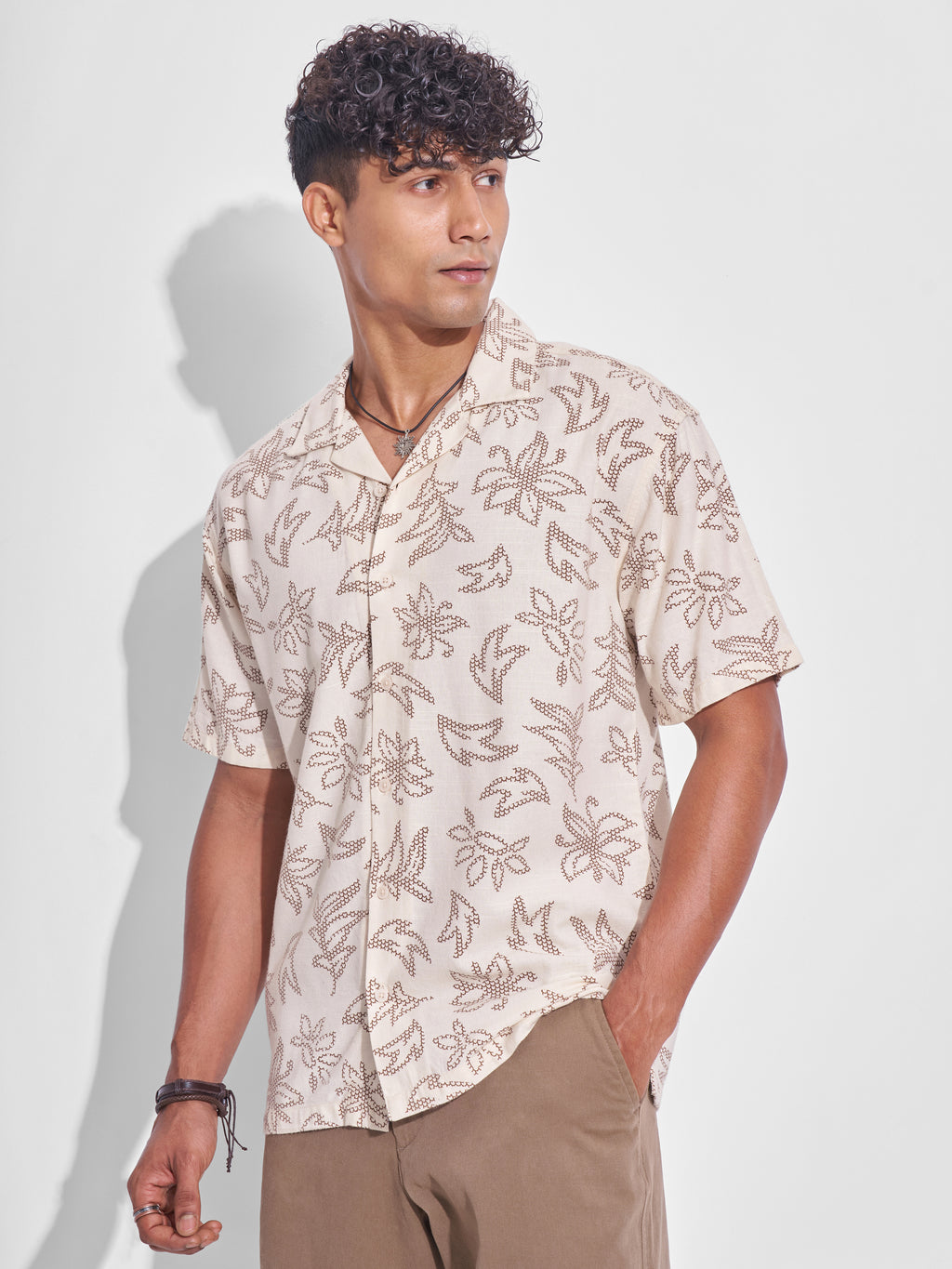 Highlander Men Cream Printed Relaxed Fit Casual Shirt - Cream - Image 4