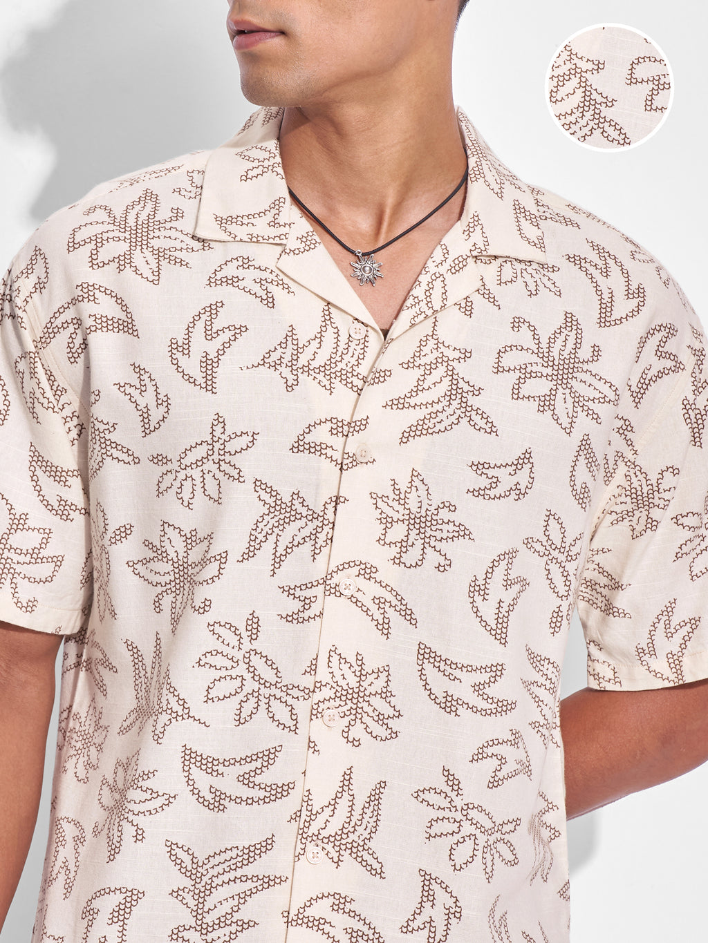 Highlander Men Cream Printed Relaxed Fit Casual Shirt - Cream - Image 5