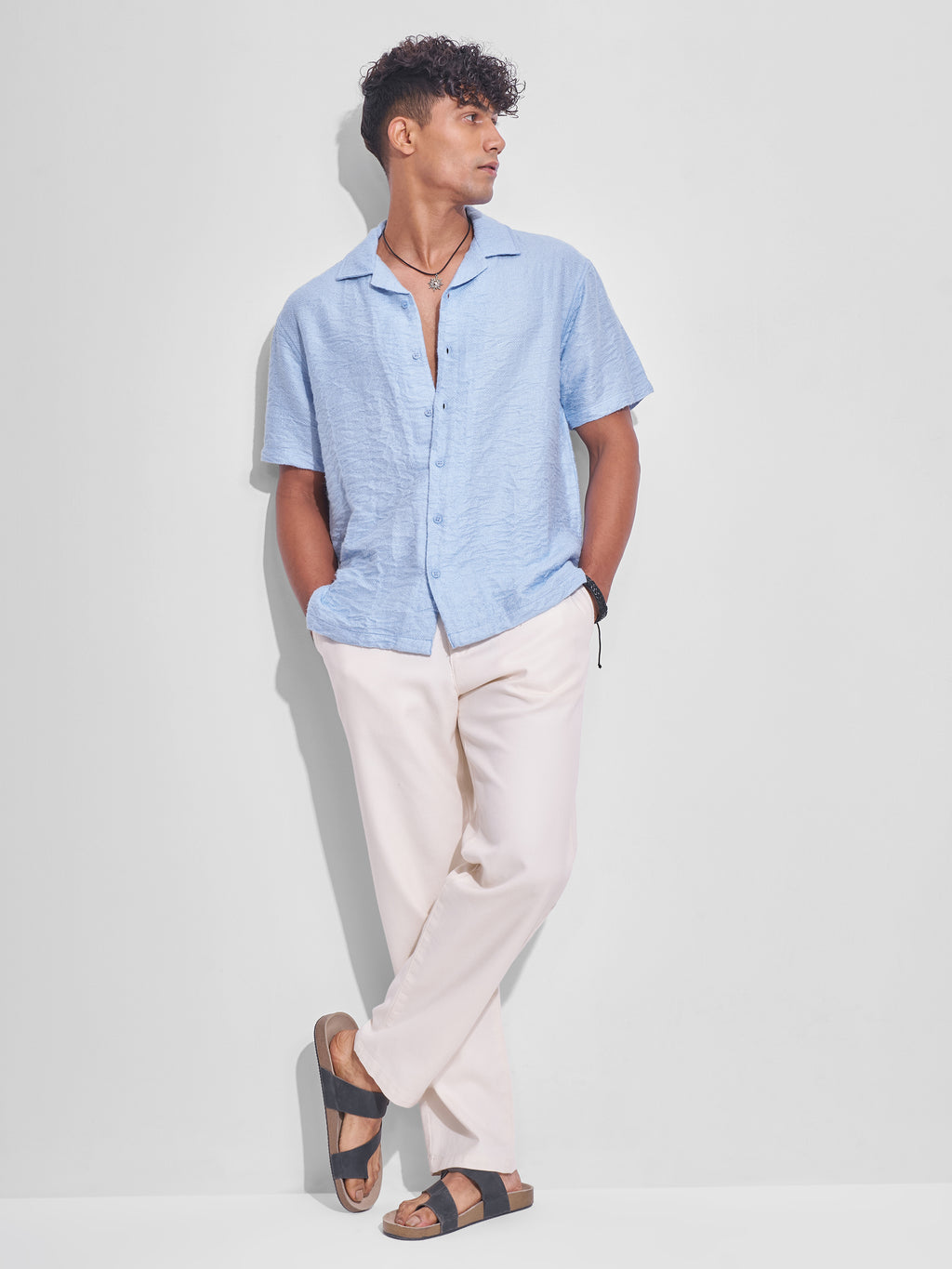 Highlander Men Blue Self Design Relaxed Fit Casual Shirt - Blue - Image 2