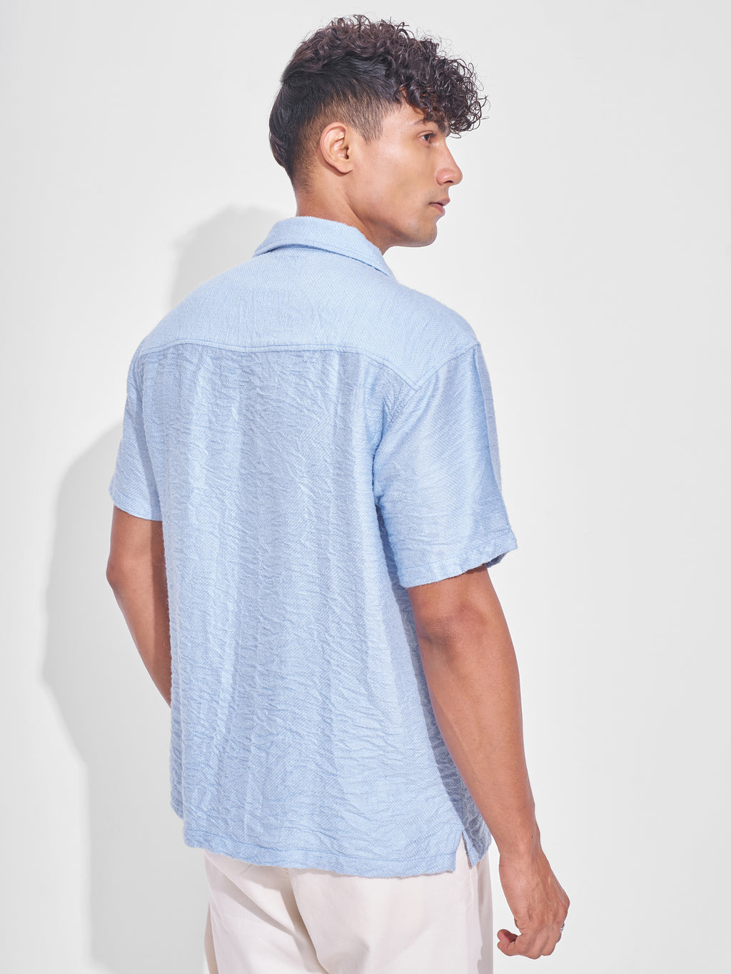 Highlander Men Blue Self Design Relaxed Fit Casual Shirt - Blue - Image 3