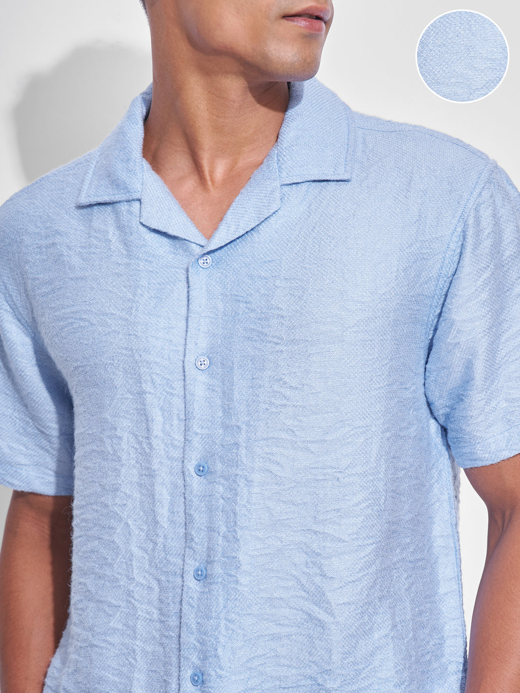 Highlander Men Blue Self Design Relaxed Fit Casual Shirt - Blue - Image 5
