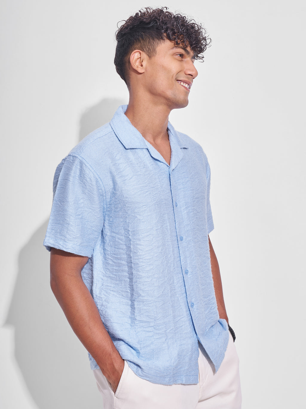 Highlander Men Blue Self Design Relaxed Fit Casual Shirt - Blue - Image 6