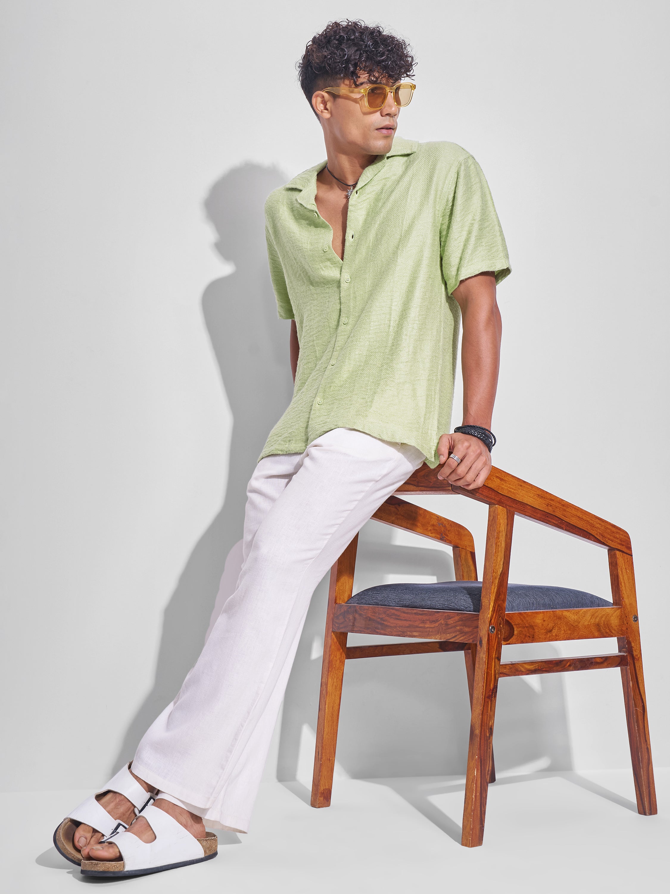 Highlander Men Green Self Design Relaxed Fit Casual Shirt - Green - Image 2