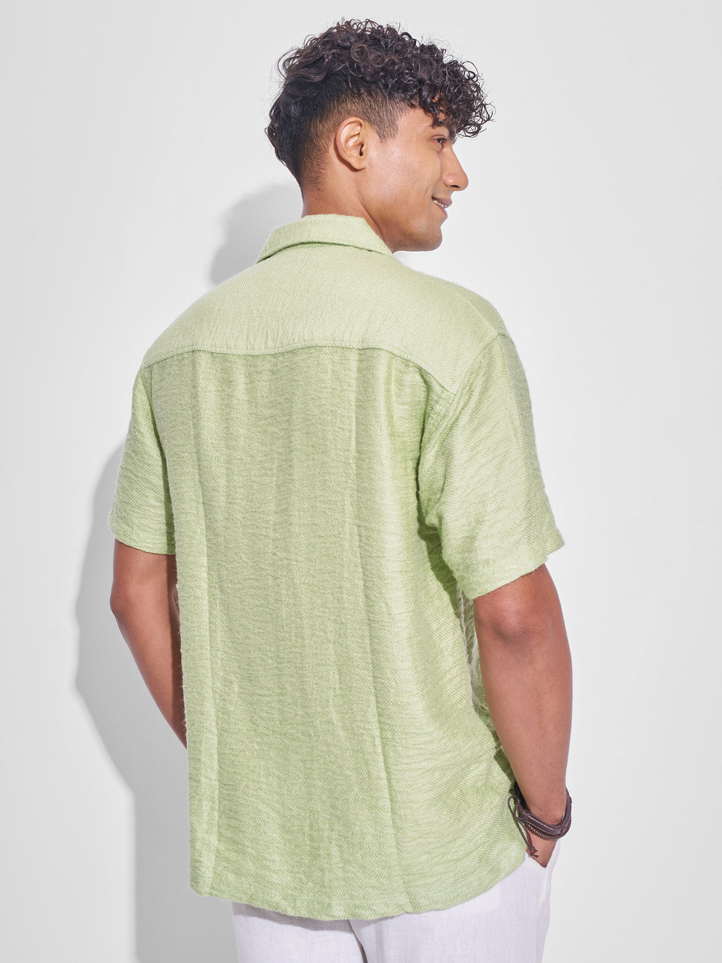 Highlander Men Green Self Design Relaxed Fit Casual Shirt - Green - Image 3