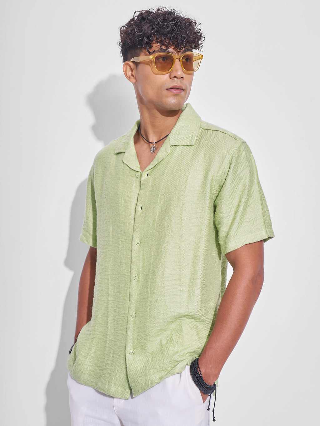 Highlander Men Green Self Design Relaxed Fit Casual Shirt - Green - Image 4