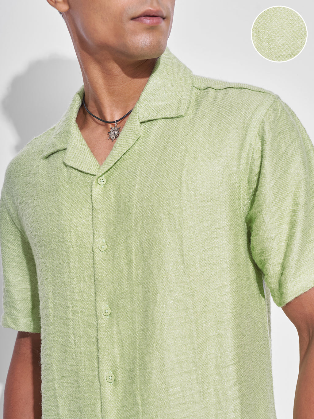 Highlander Men Green Self Design Relaxed Fit Casual Shirt - Green - Image 5