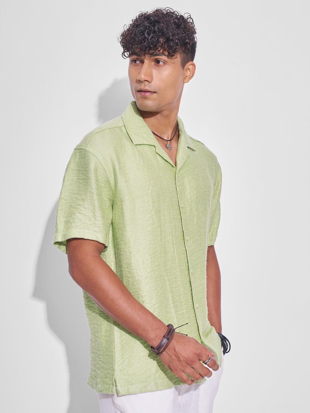 Highlander Men Green Self Design Relaxed Fit Casual Shirt - Green - Image 6