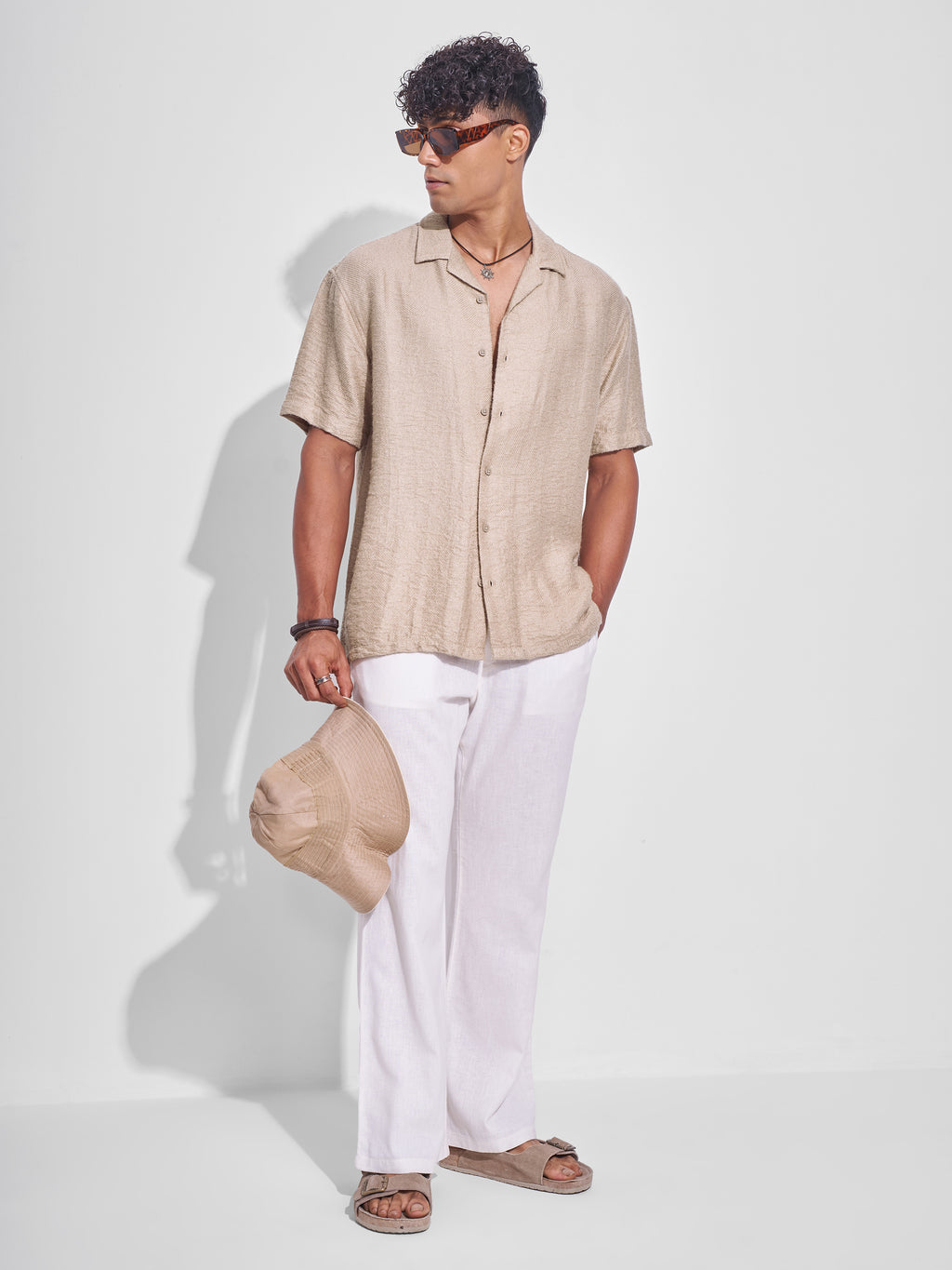 Highlander Men Beige Crushed Relaxed Fit Casual Shirt - Beige - Image 2