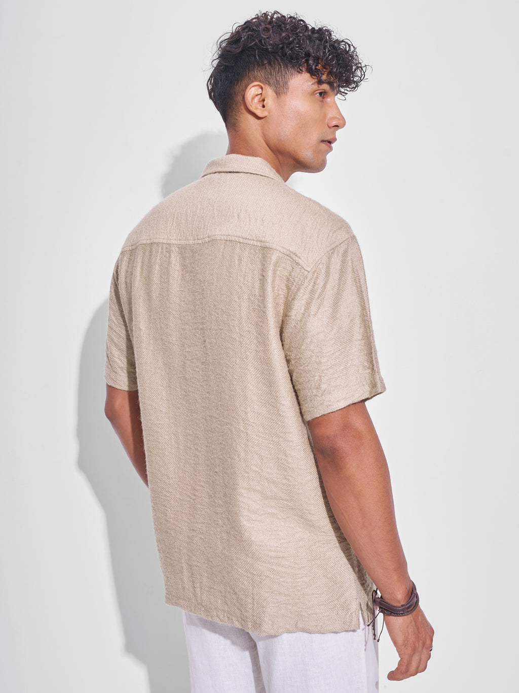 Highlander Men Beige Crushed Relaxed Fit Casual Shirt - Beige - Image 3