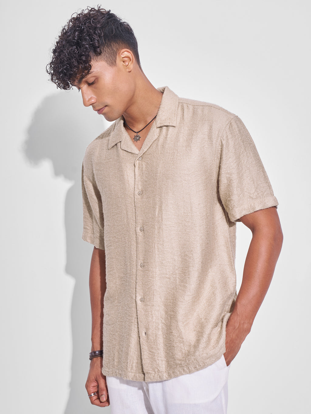 Highlander Men Beige Crushed Relaxed Fit Casual Shirt - Beige - Image 4